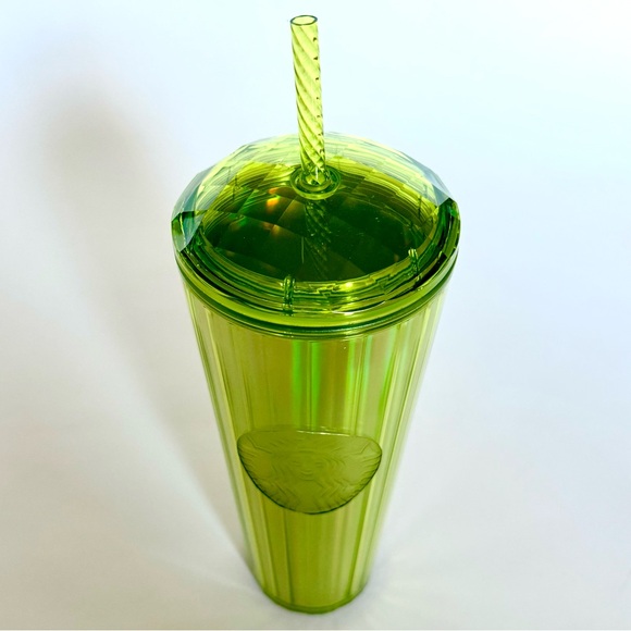 STARBUCKS 24oz TUMBLER LIMITED EDITION BEST IRIDESCENT FLUORESCENT LIME GREEN - Picture 2 of 4